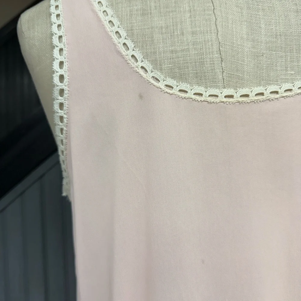 Vintage Blush Pink Sheer Slip Dress Lace Trim Sleeveless Size Large Babydoll